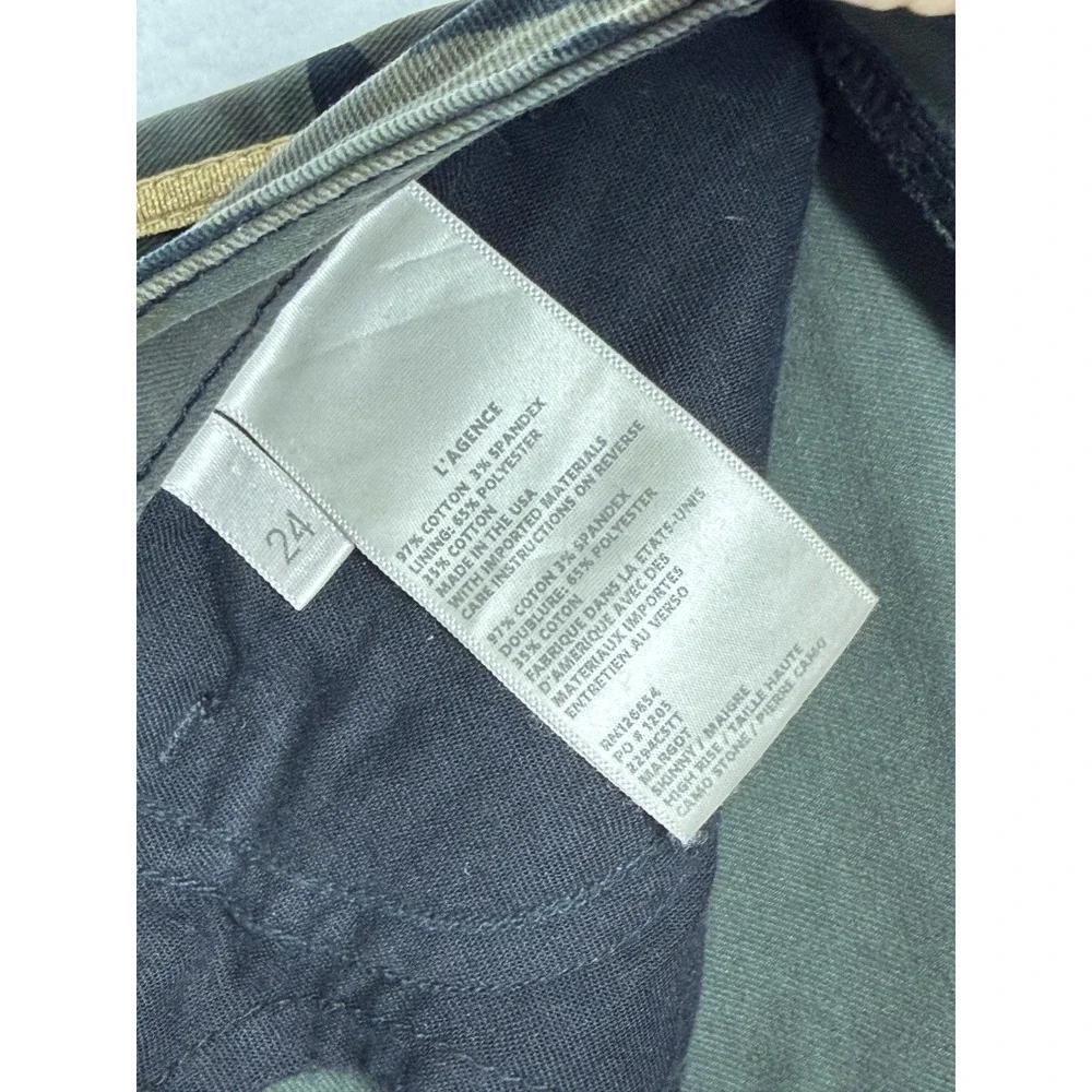 L'AGENCE Cotton High Rise Skinny Camo Stone Jeans Gold Side Stripe Size 24